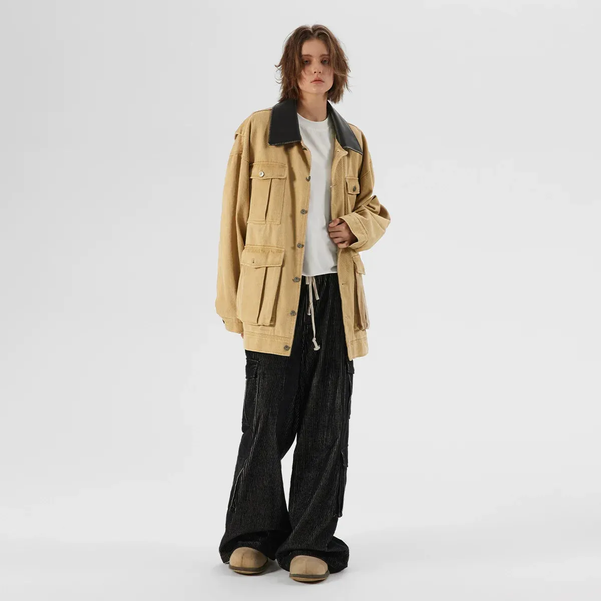 Leather Collar Utility Jacket