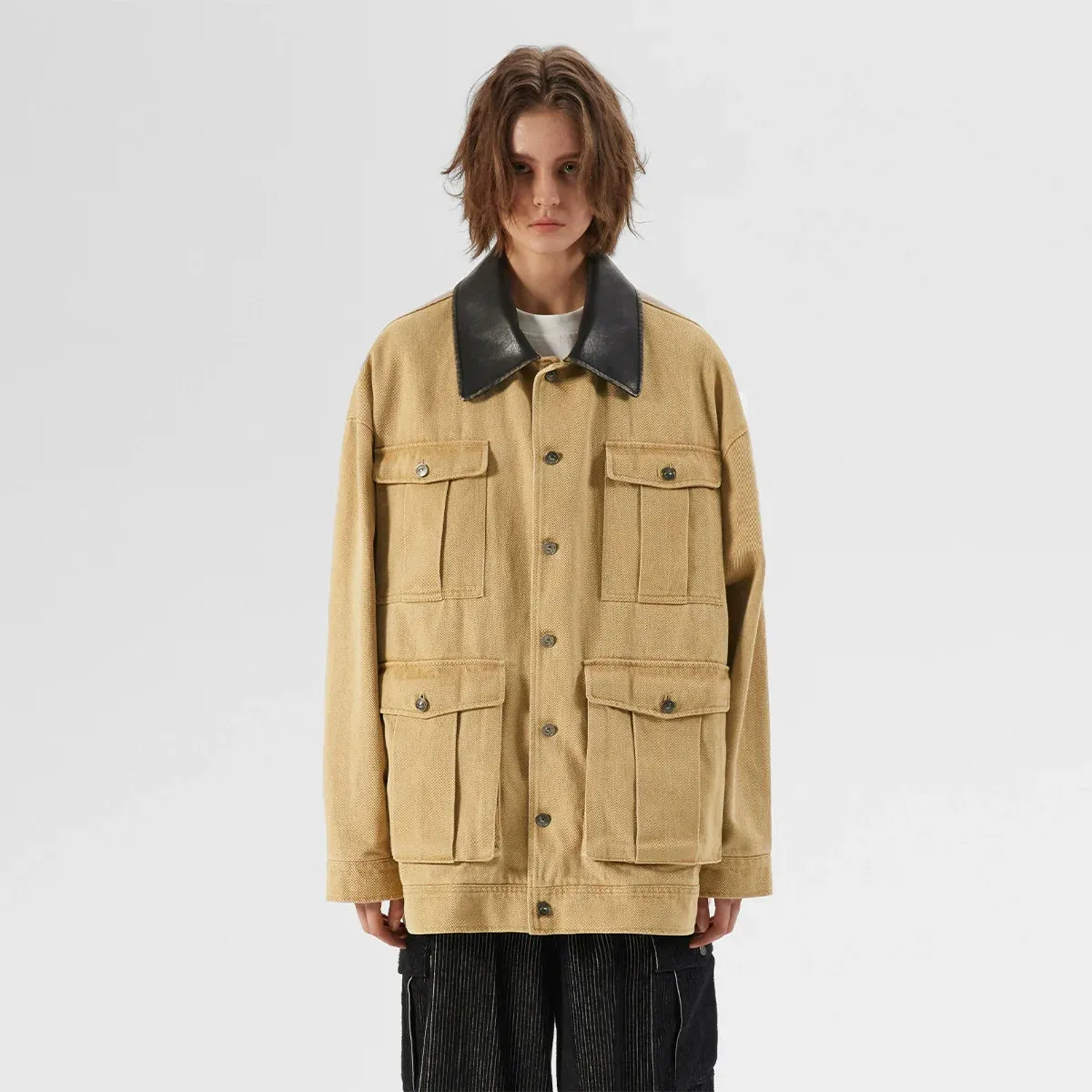 Leather Collar Utility Jacket