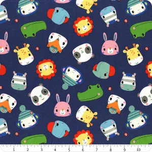Let's Play! Navy Animal Friends Flannel Fabric Yardage