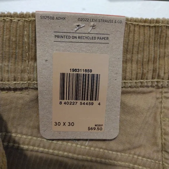 Levi's - 30x30 314 Shaping Straight Corduroy Jeans
