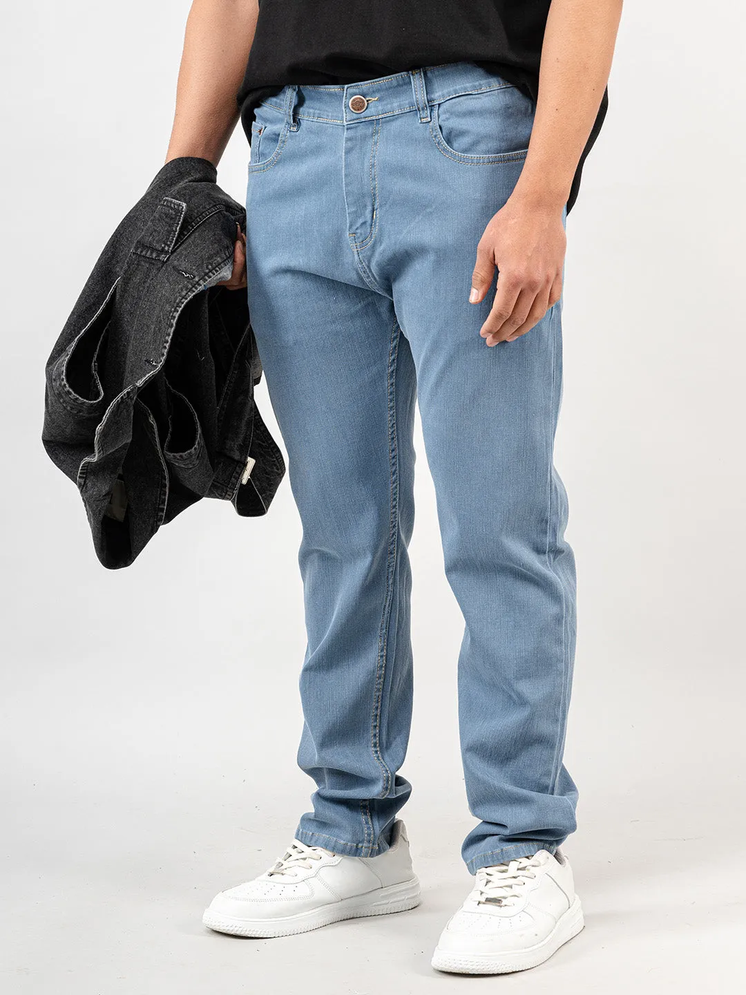 Light Indigo Slim Fit Denim Jeans For Mens