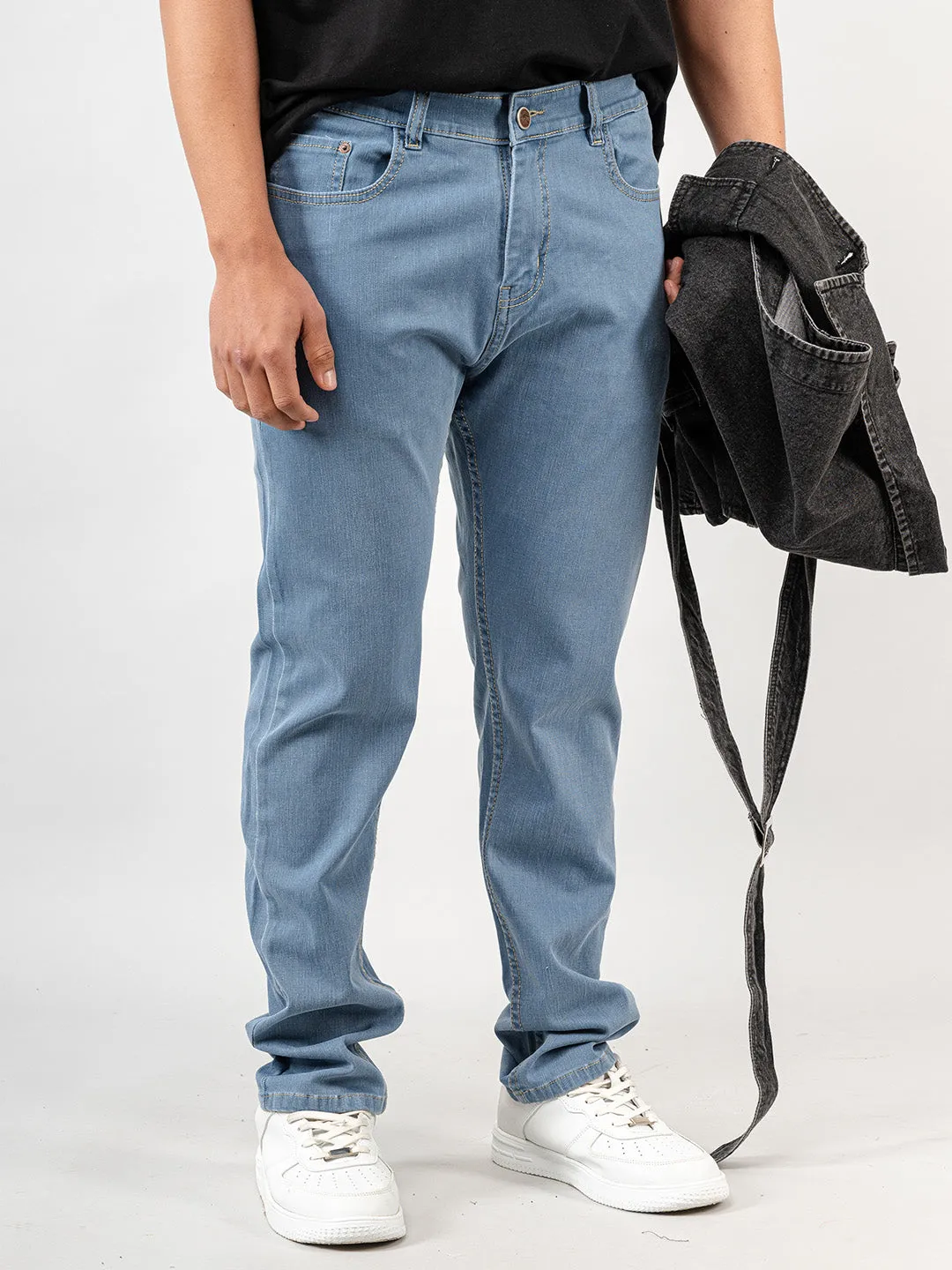 Light Indigo Slim Fit Denim Jeans For Mens