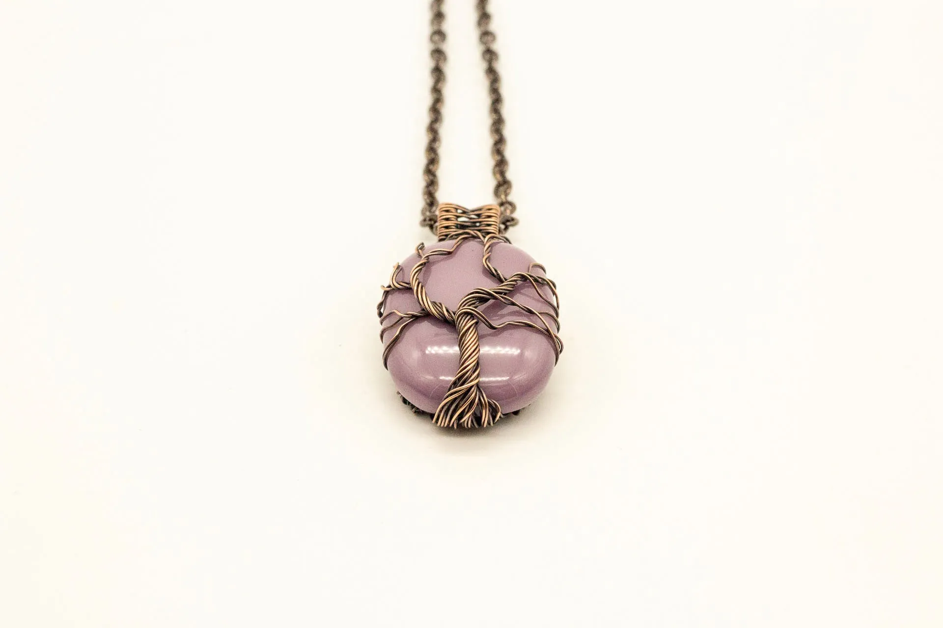 Light Purple Fused Glass Pendant with Copper Tree of Life