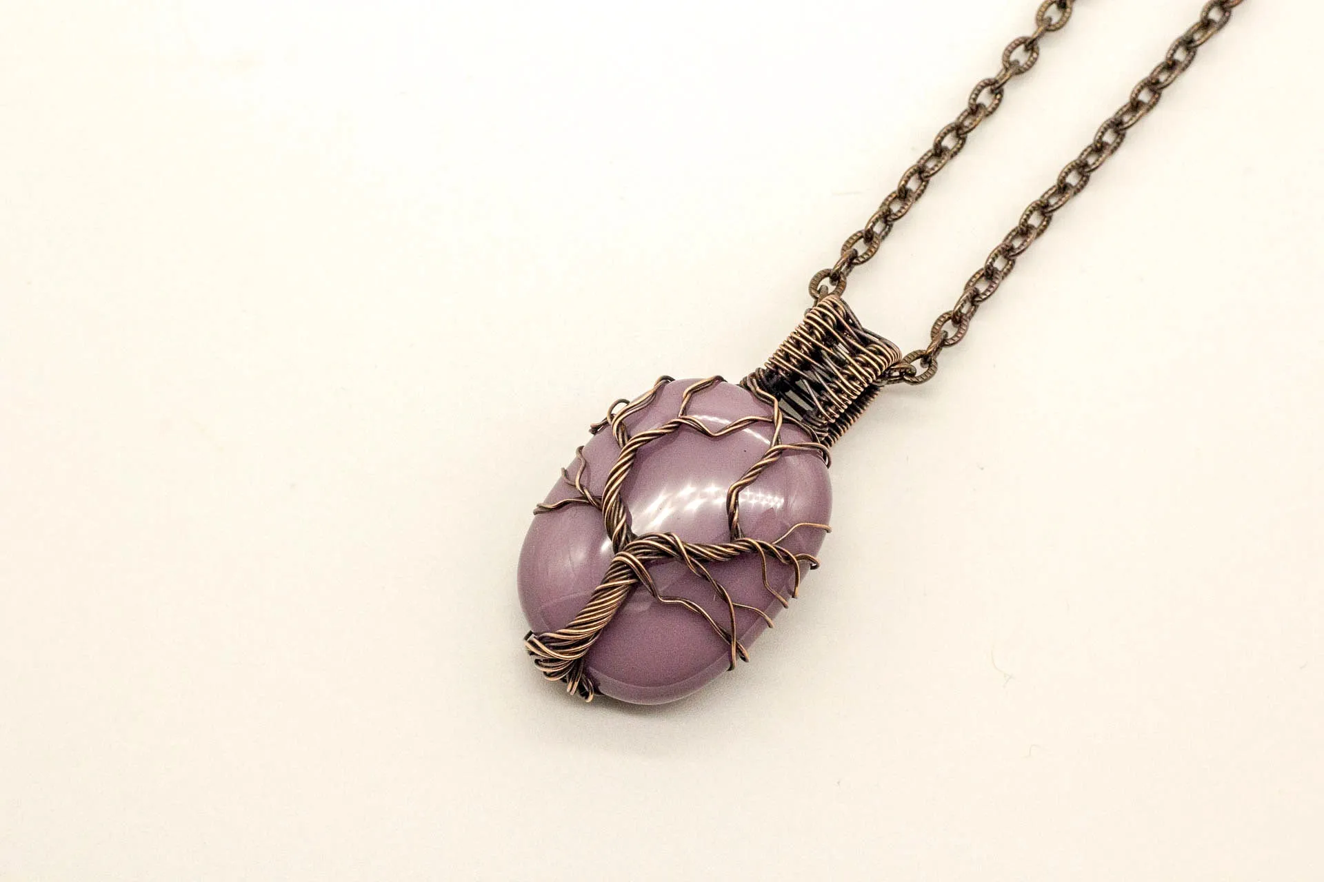 Light Purple Fused Glass Pendant with Copper Tree of Life
