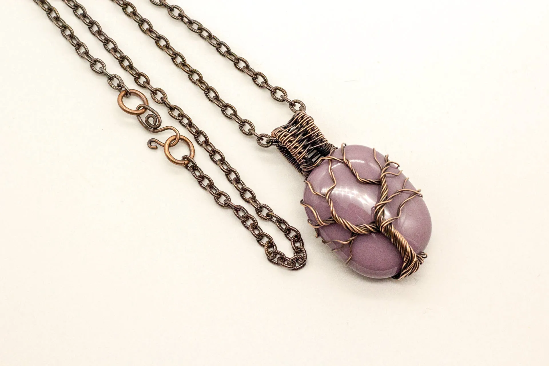 Light Purple Fused Glass Pendant with Copper Tree of Life