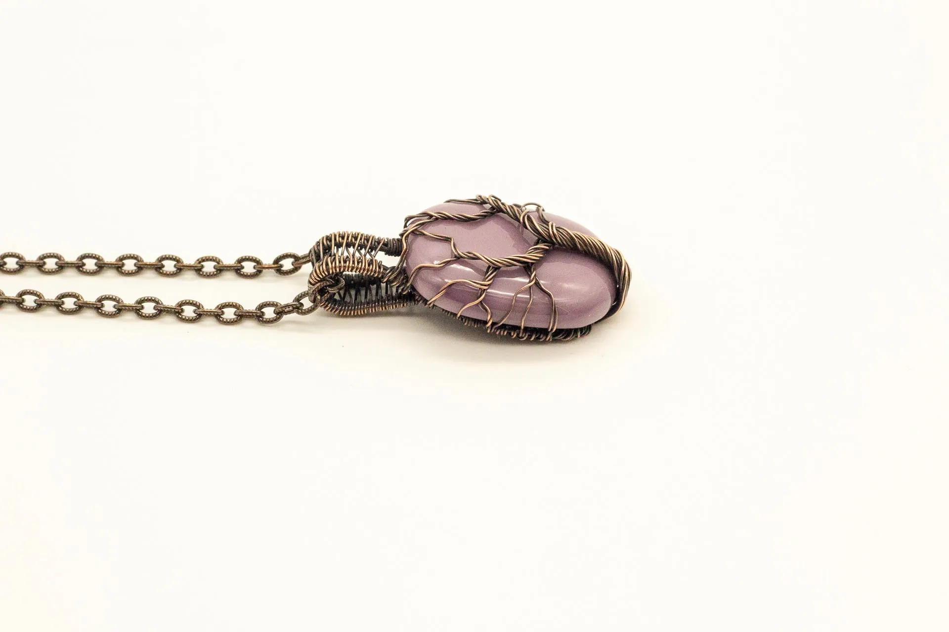 Light Purple Fused Glass Pendant with Copper Tree of Life