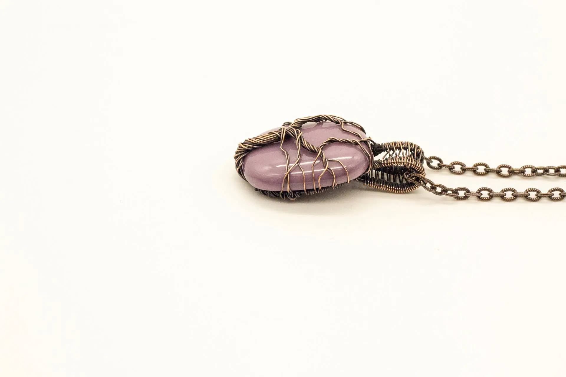Light Purple Fused Glass Pendant with Copper Tree of Life