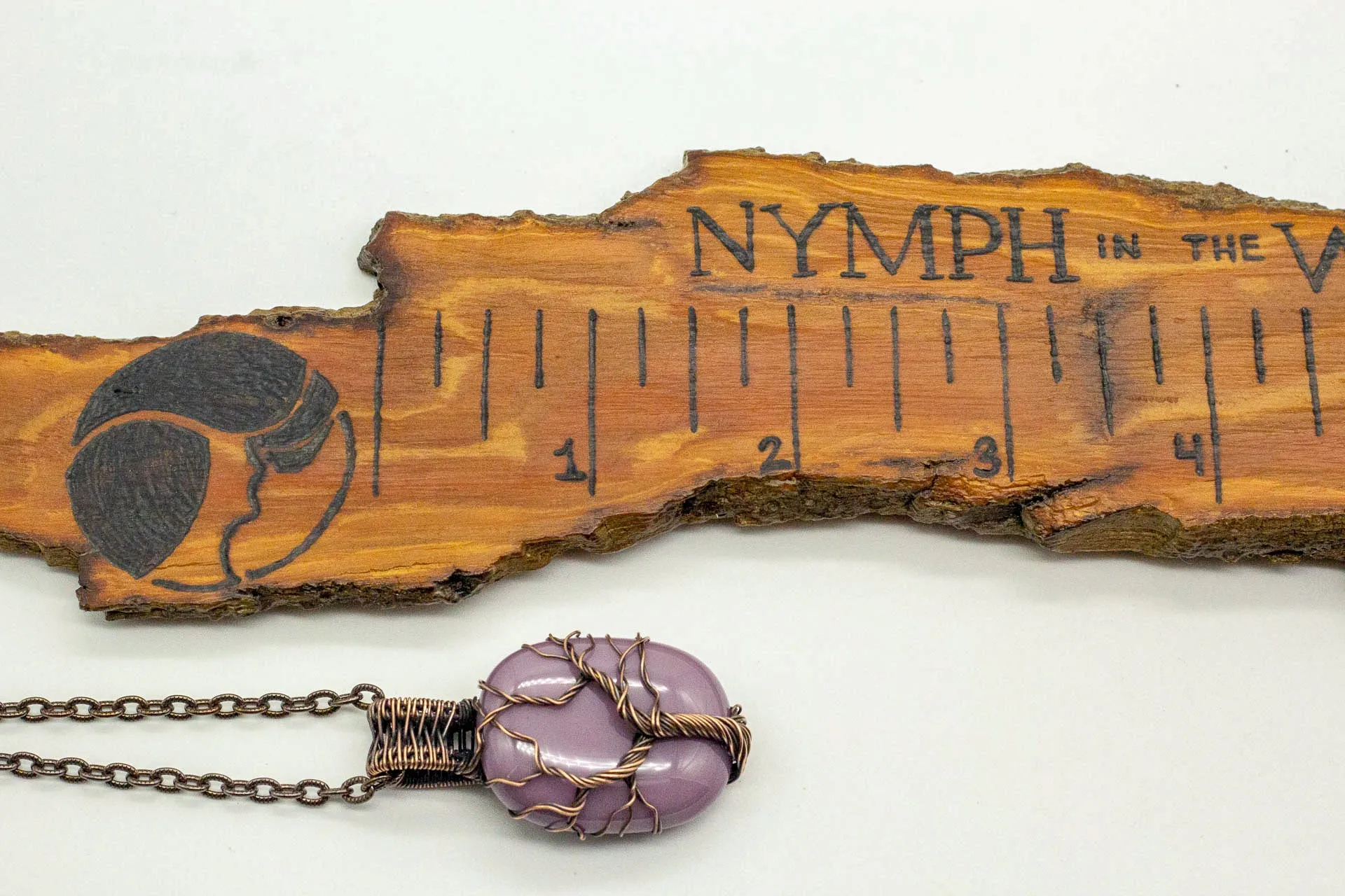 Light Purple Fused Glass Pendant with Copper Tree of Life