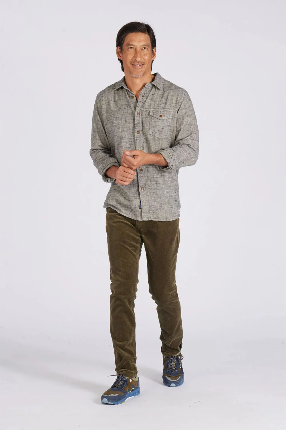 LINEAR SLUB TWILL SHIRT Moss Gray