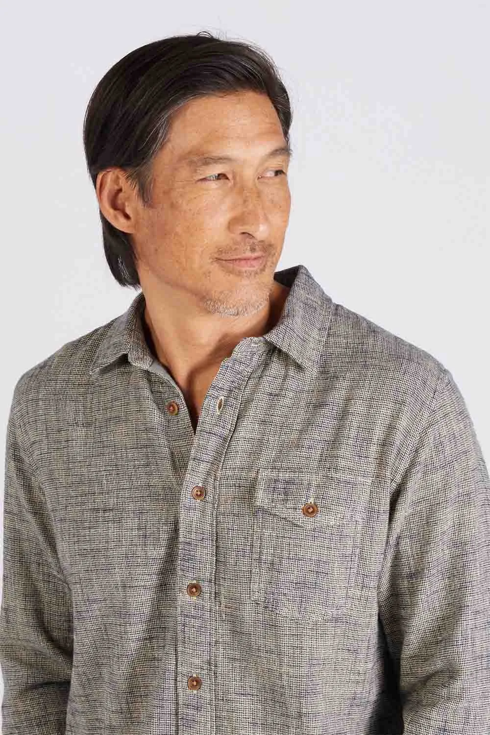LINEAR SLUB TWILL SHIRT Moss Gray