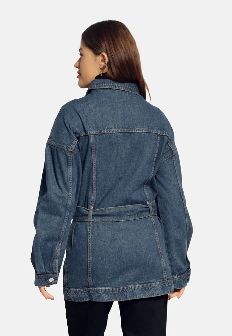 Long Belted Denim Jacket