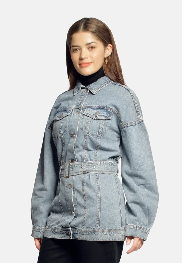 Long Belted Denim Jacket