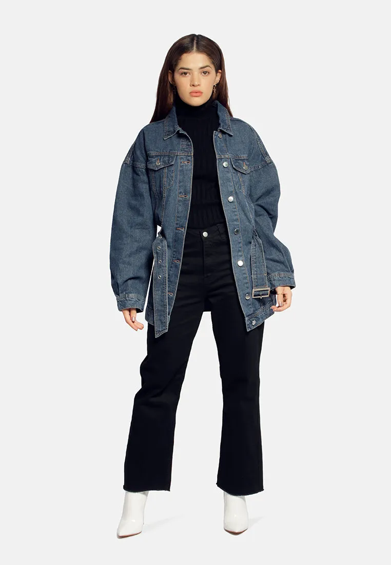 Long Belted Denim Jacket