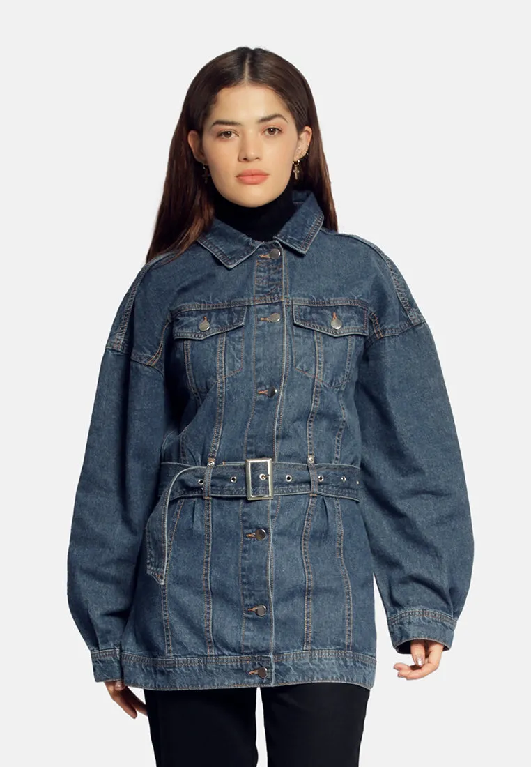 Long Belted Denim Jacket