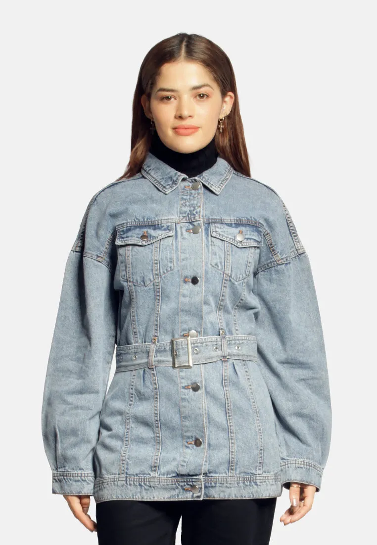 Long Belted Denim Jacket