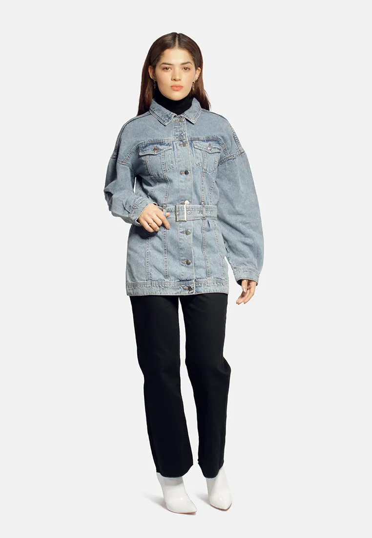 Long Belted Denim Jacket