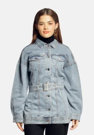 Long Belted Denim Jacket