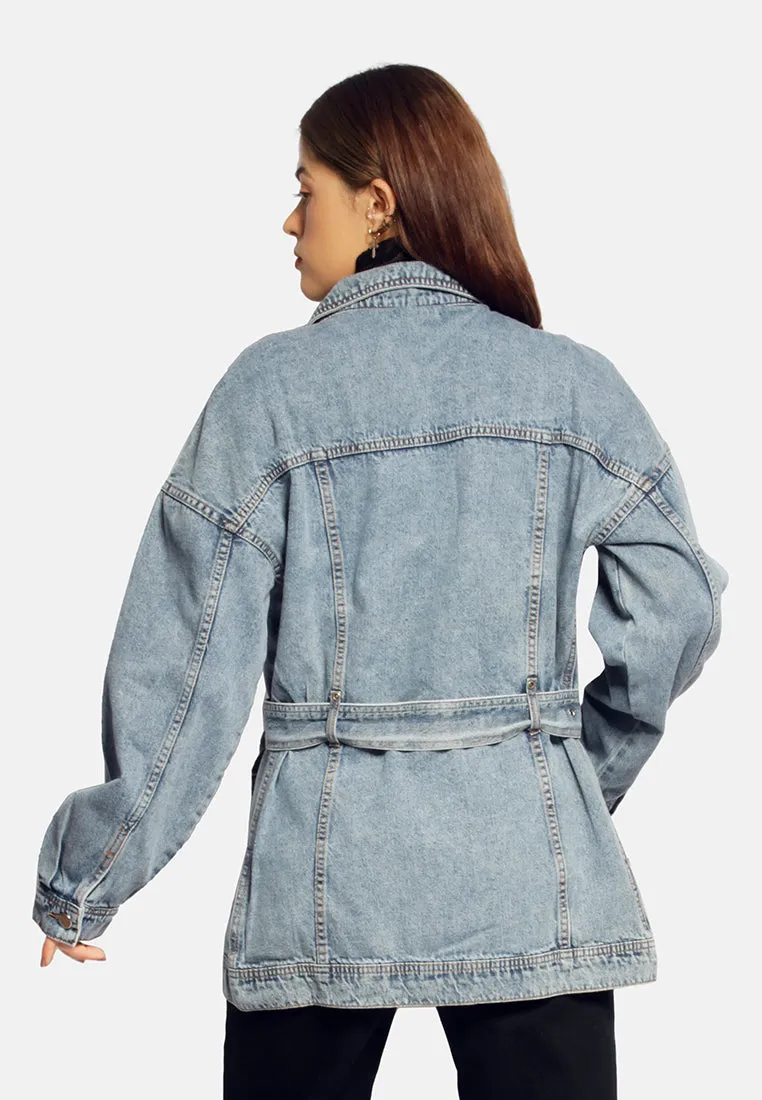 Long Belted Denim Jacket