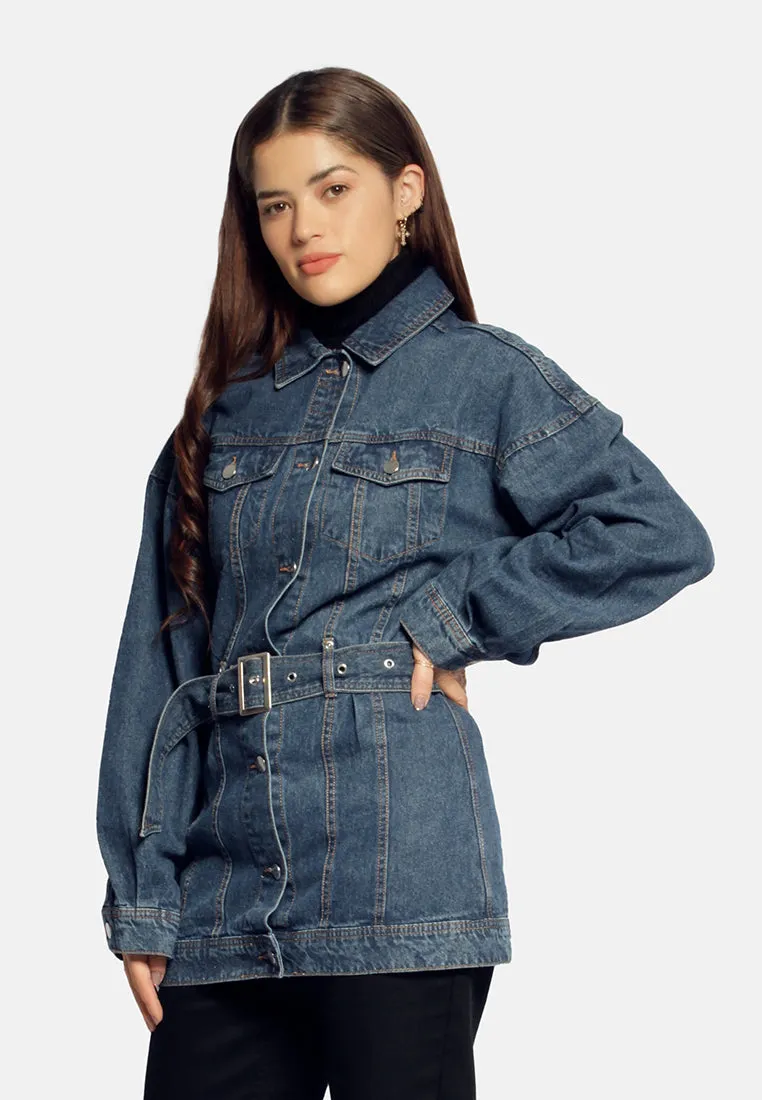 Long Belted Denim Jacket