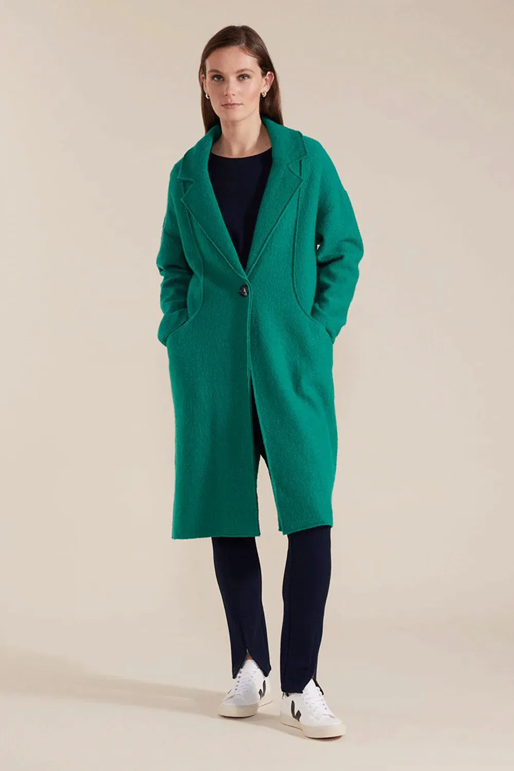 Long Sleeve Boiled Wool Coat Forest