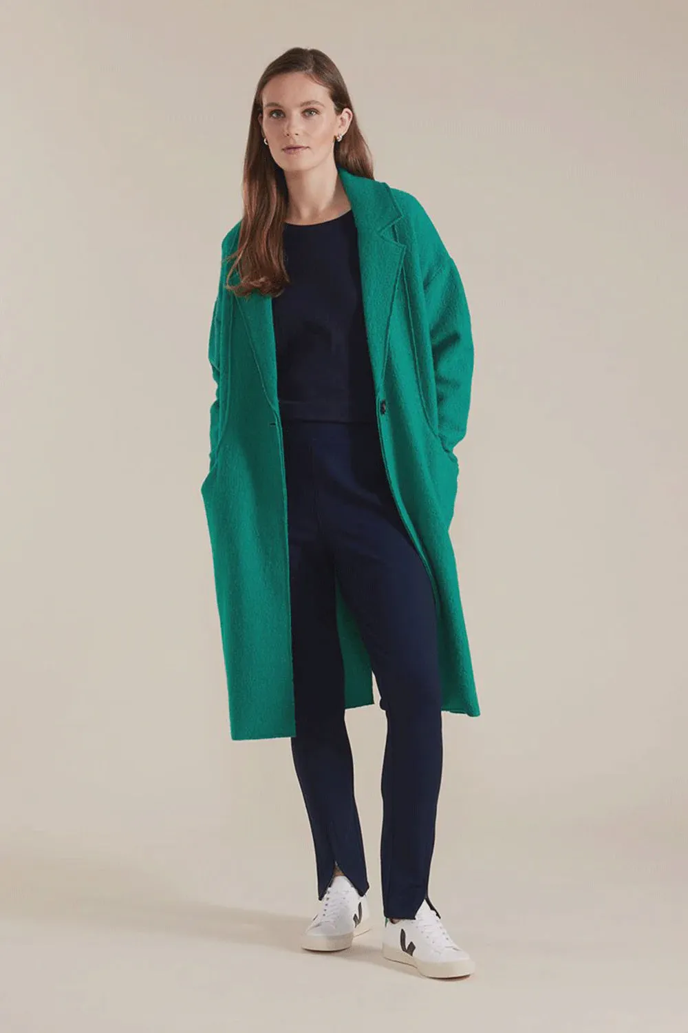 Long Sleeve Boiled Wool Coat Forest