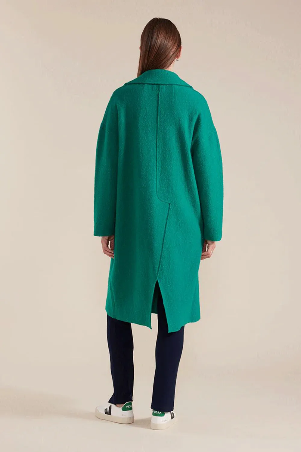 Long Sleeve Boiled Wool Coat Forest