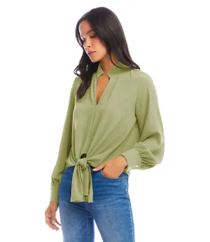 Long Sleeve Tie-Front Top