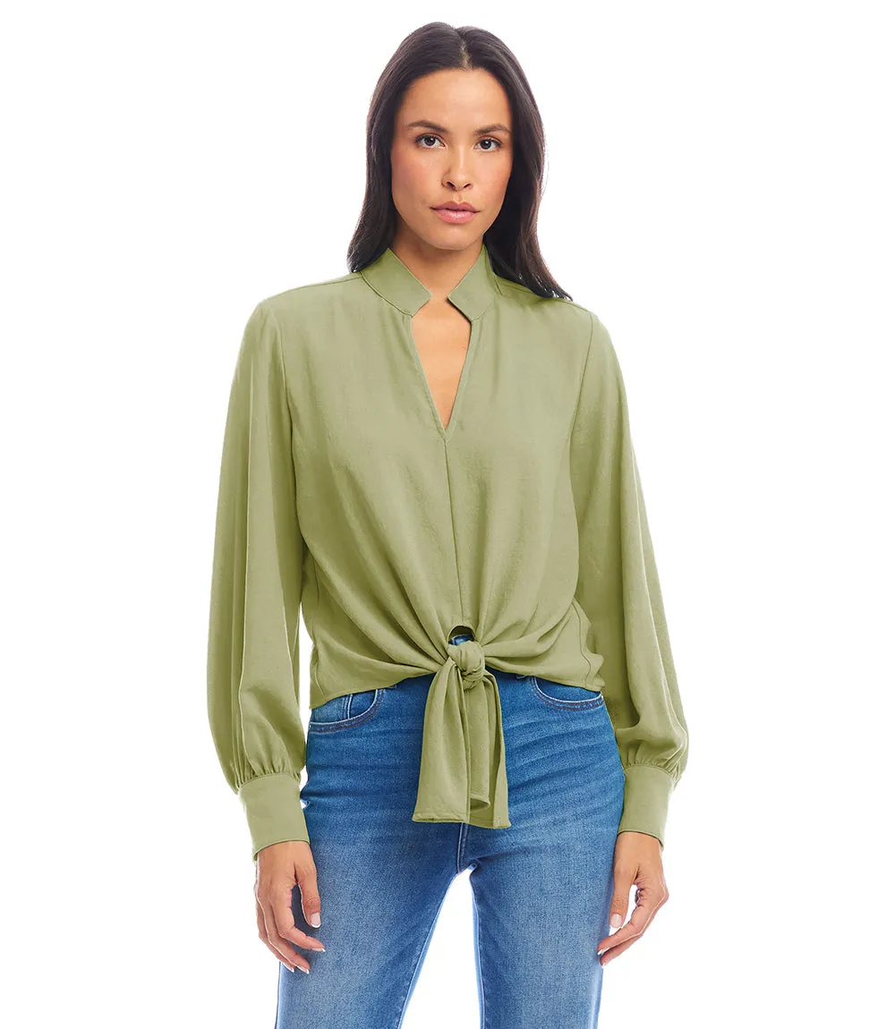 Long Sleeve Tie-Front Top