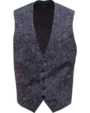 Lords of Harlech Wilbur Tribune Paisley Waistcoat Plum