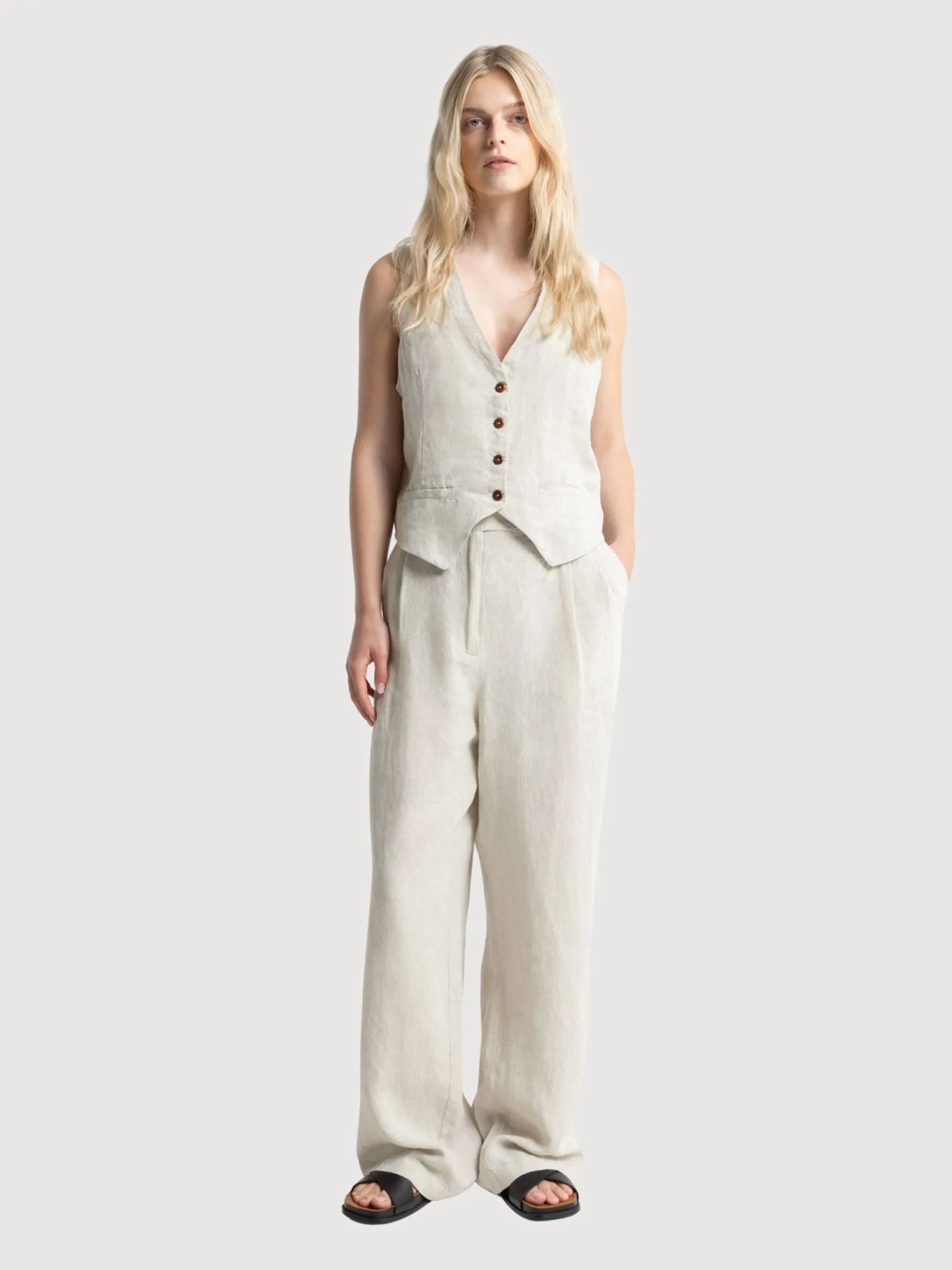 Lucia Undyed Linen Vest Beige Women | King Of Indigo