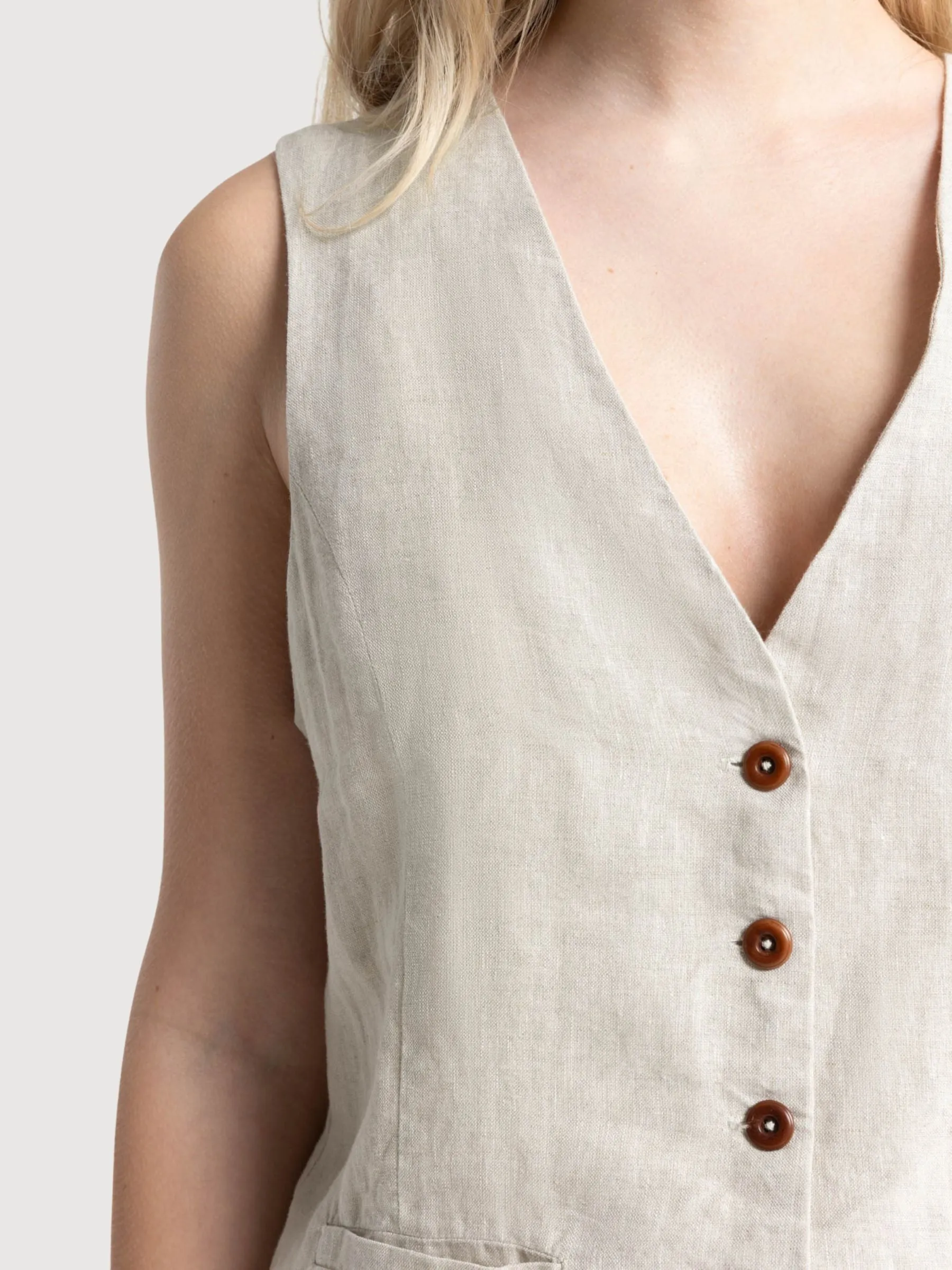 Lucia Undyed Linen Vest Beige Women | King Of Indigo