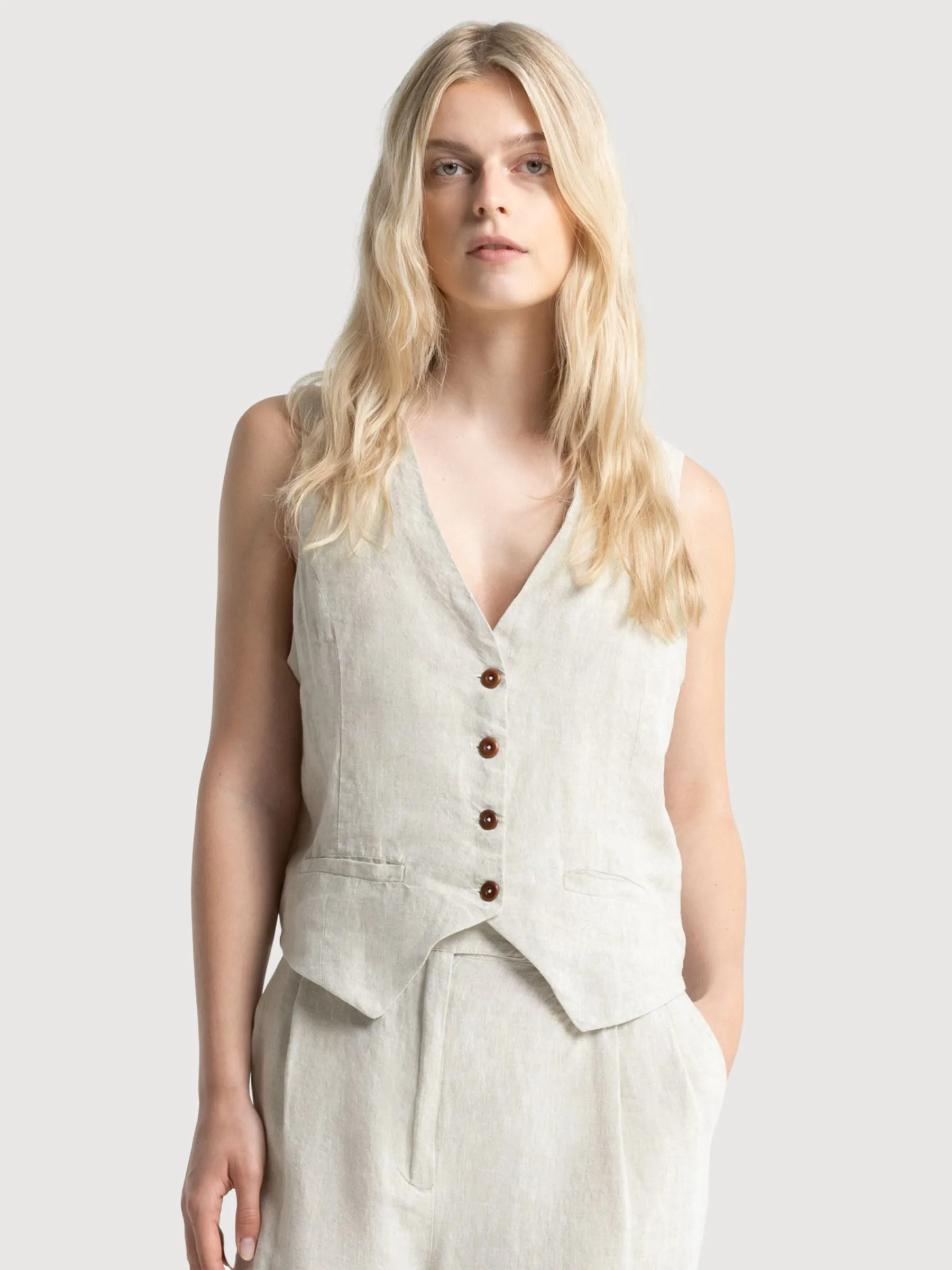 Lucia Undyed Linen Vest Beige Women | King Of Indigo