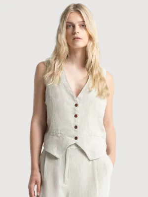 Lucia Undyed Linen Vest Beige Women | King Of Indigo