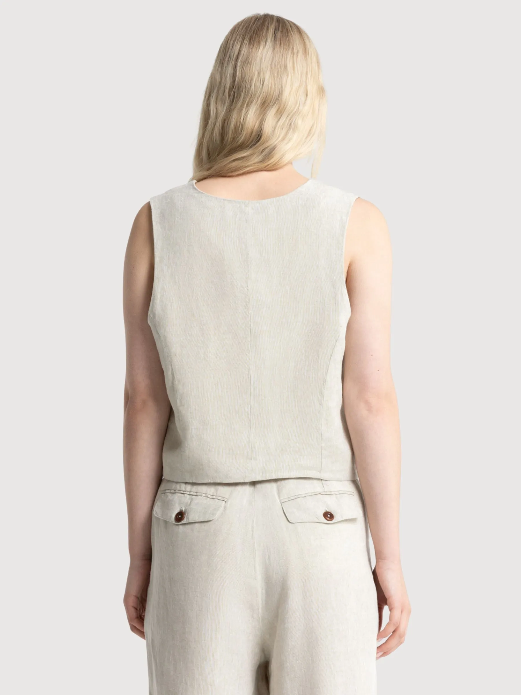 Lucia Undyed Linen Vest Beige Women | King Of Indigo