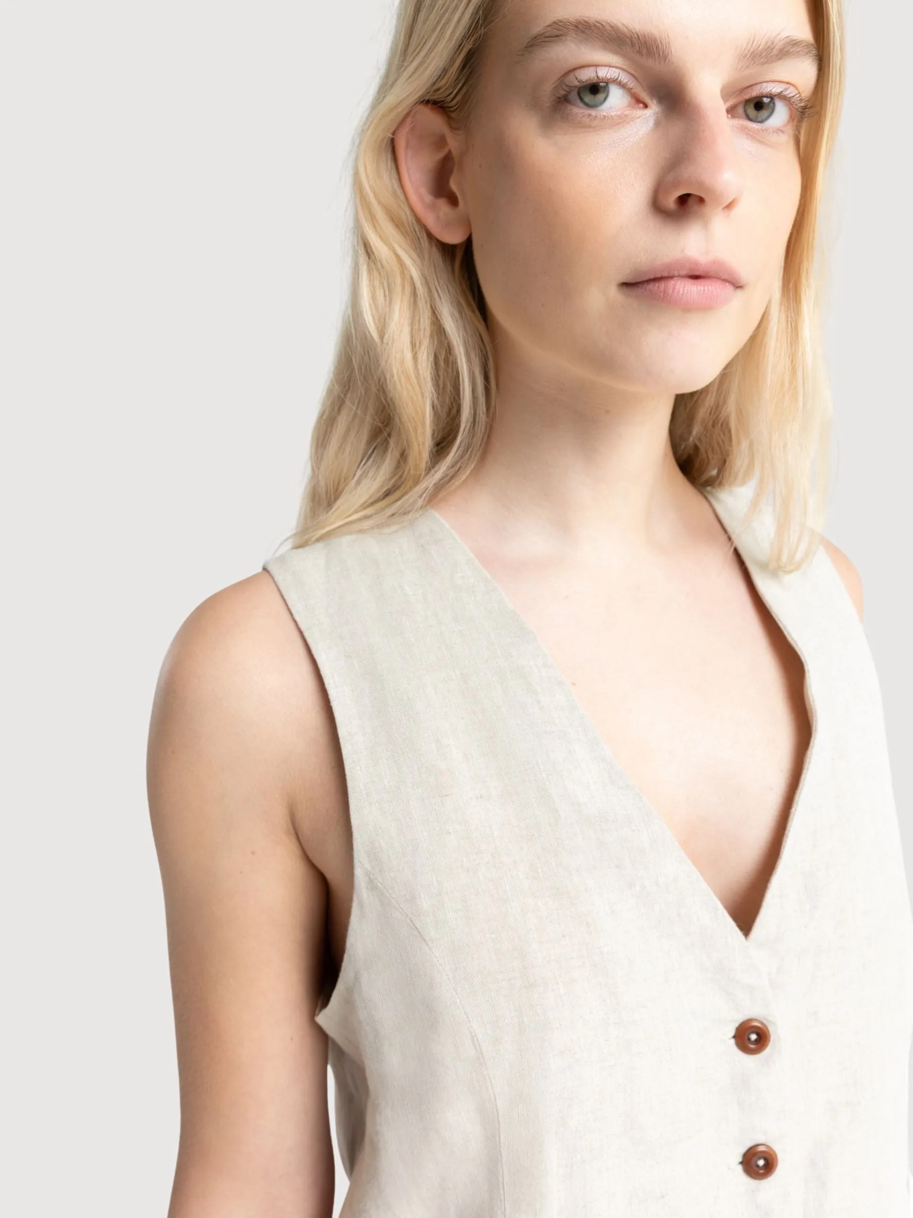 Lucia Undyed Linen Vest Beige Women | King Of Indigo