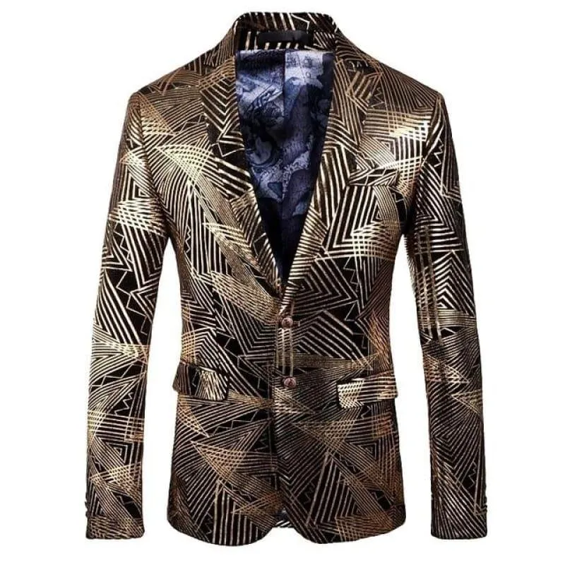 Luxury Gold Stripes Print Blazer Men Blazer