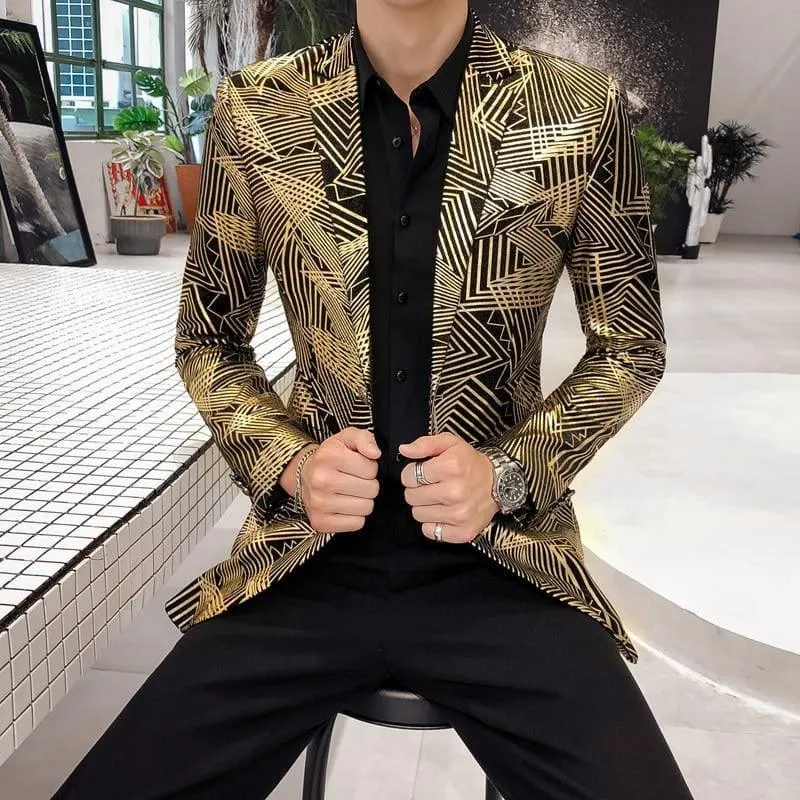 Luxury Gold Stripes Print Blazer Men Blazer