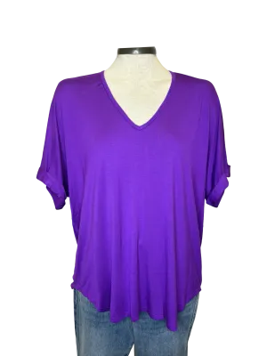 Madison V Neck Folded Cuff Sleeve Top Purple
