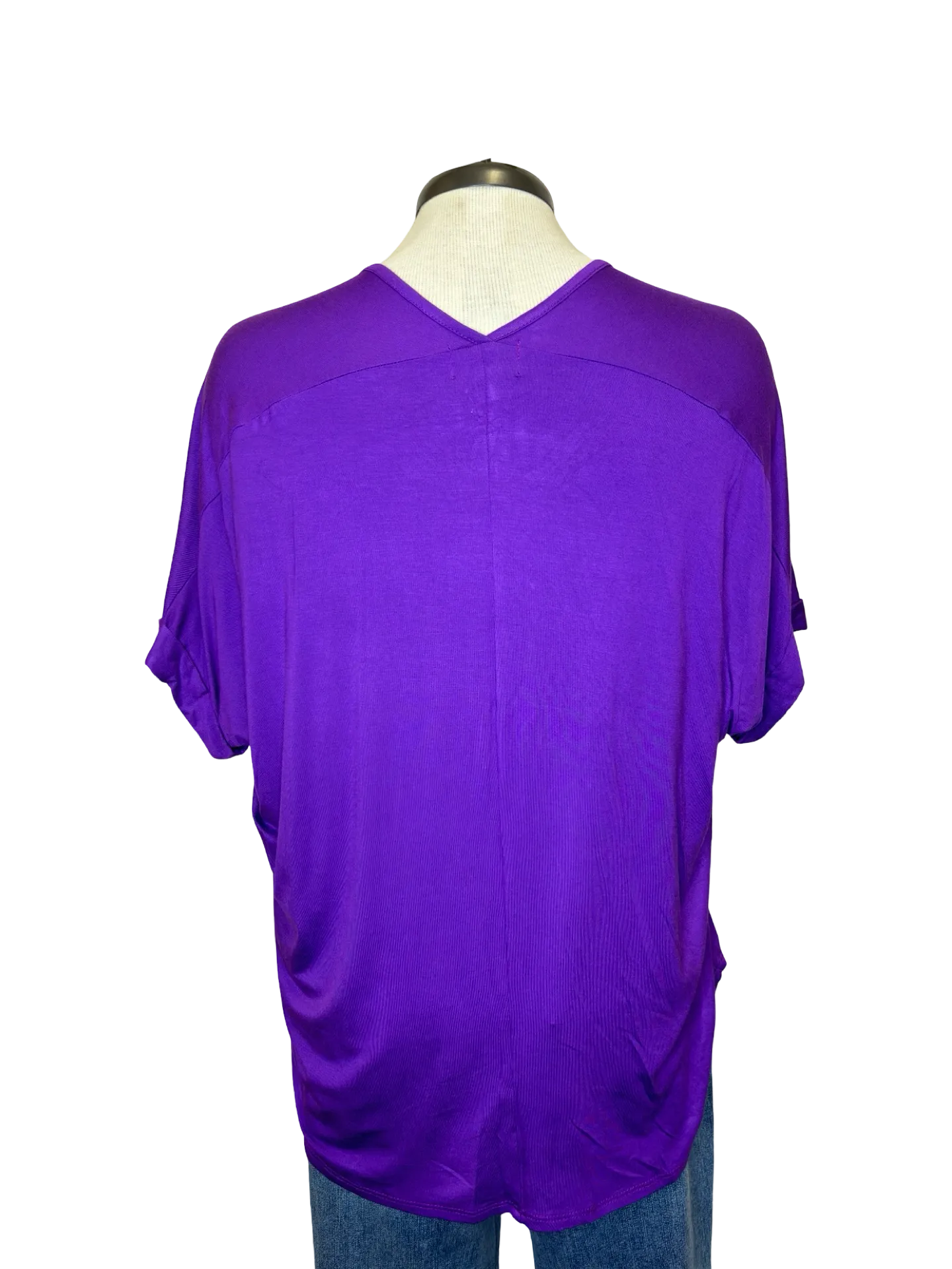 Madison V Neck Folded Cuff Sleeve Top Purple