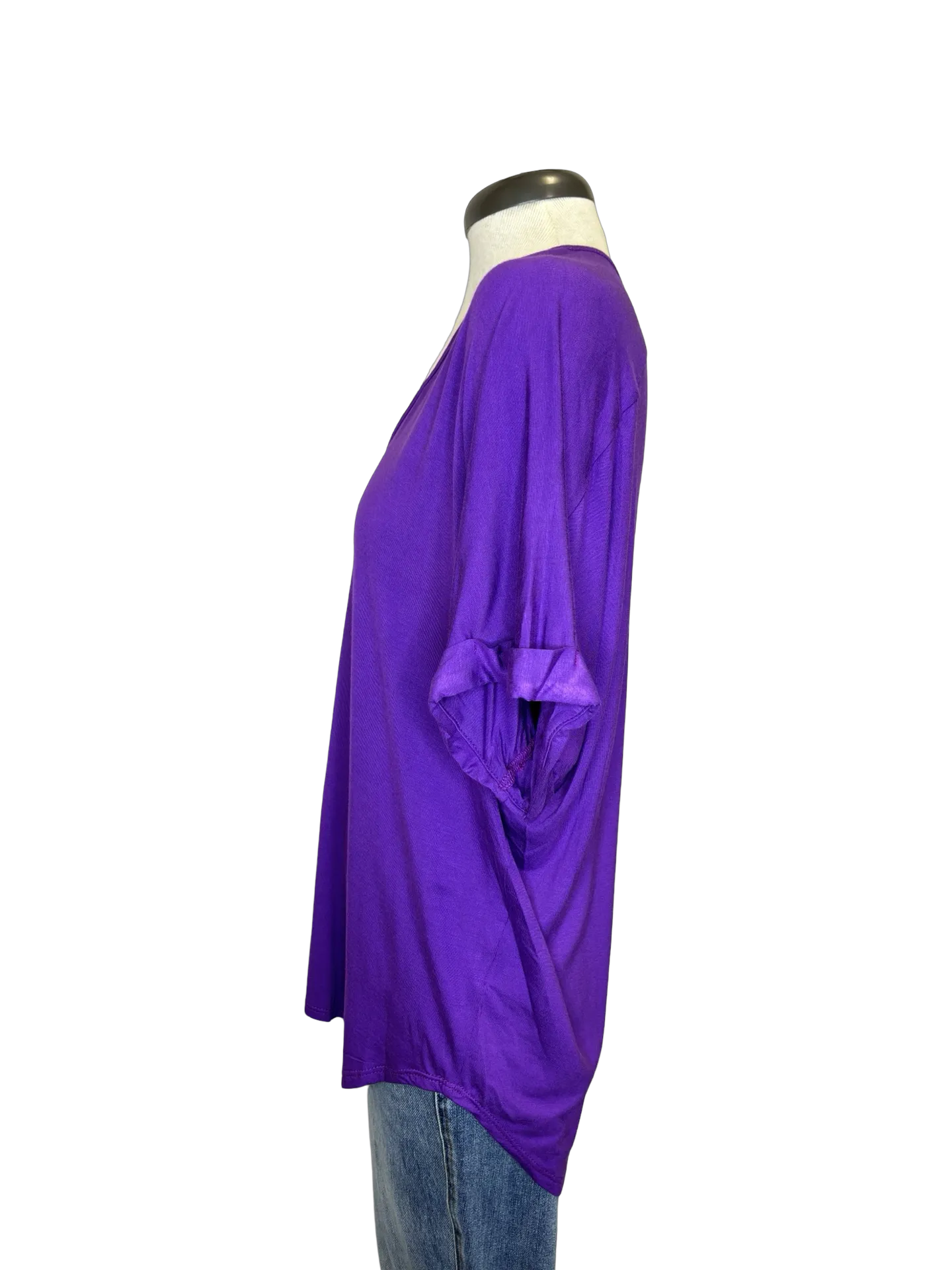 Madison V Neck Folded Cuff Sleeve Top Purple