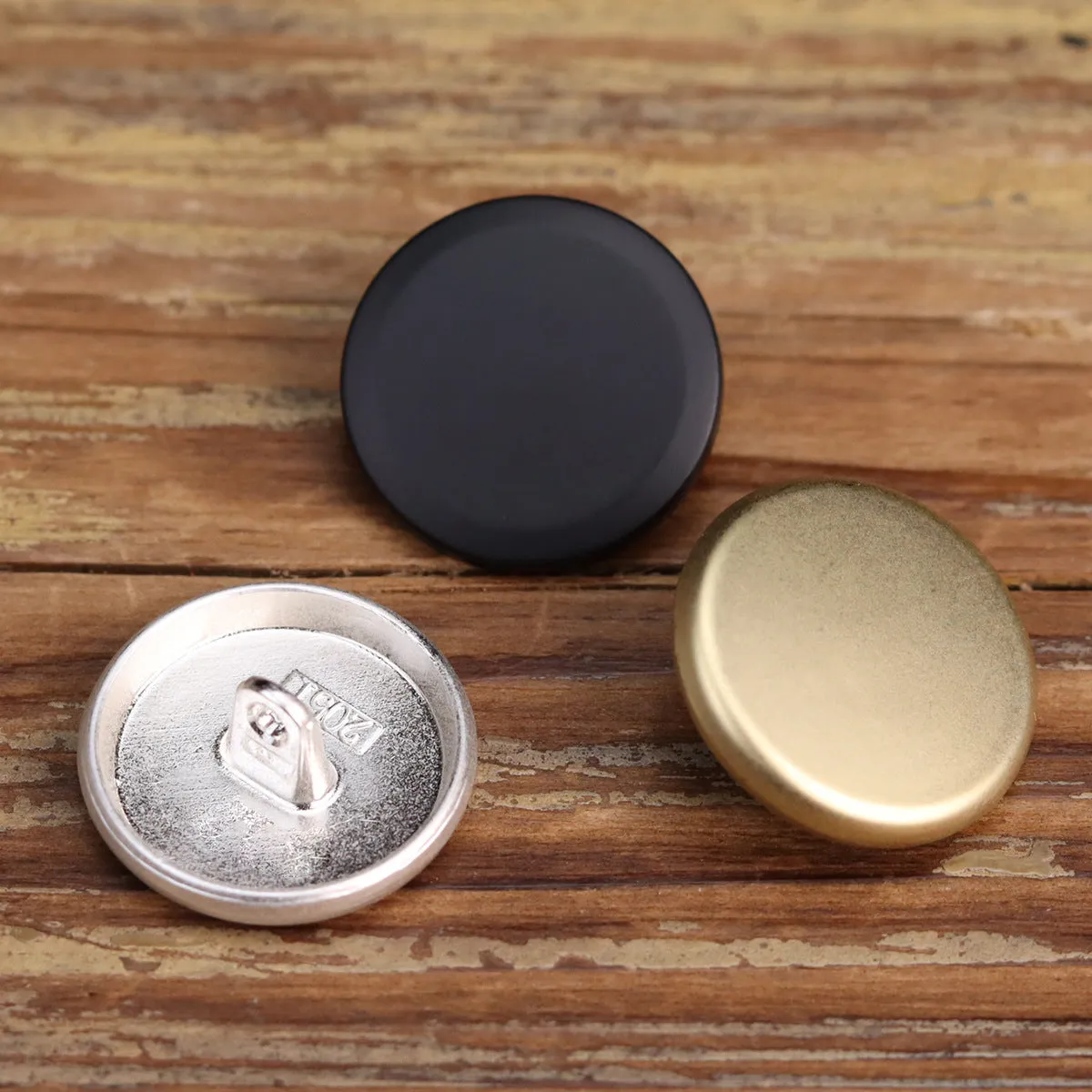 Matte Finish Black Silver Gold Flat Shank Metal Buttons for Denim Coats 18 Pack