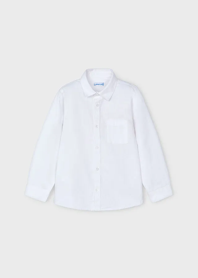 Mayoral 146 White Long Sleeve Shirt, 4338 Stripe Jumper and 4540 Denim Jeans In Stock Now
