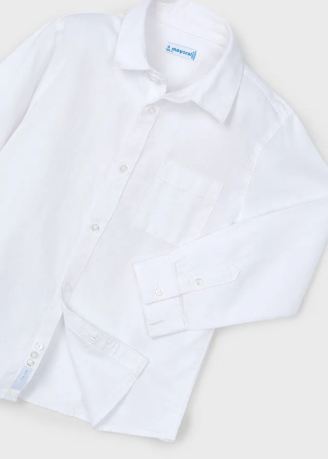 Mayoral 146 White Long Sleeve Shirt, 4338 Stripe Jumper and 4540 Denim Jeans In Stock Now