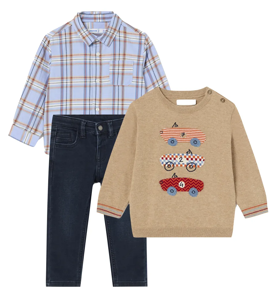 Mayoral 2191 Check Shirt, 2313 Jumper and 2533 Jeans In Stock Now