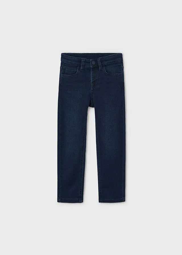 Mayoral 4341 Navy Embossed Jumper, 146 Blue Long Sleeve Shirt and 4540 Denim Jeans In Stock Now