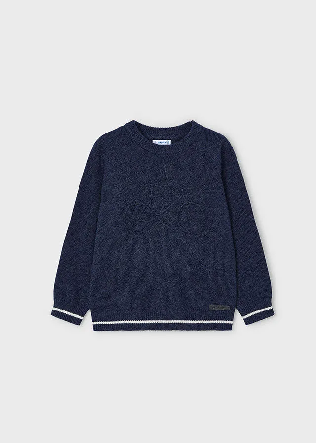Mayoral 4341 Navy Embossed Jumper, 146 Blue Long Sleeve Shirt and 4540 Denim Jeans In Stock Now