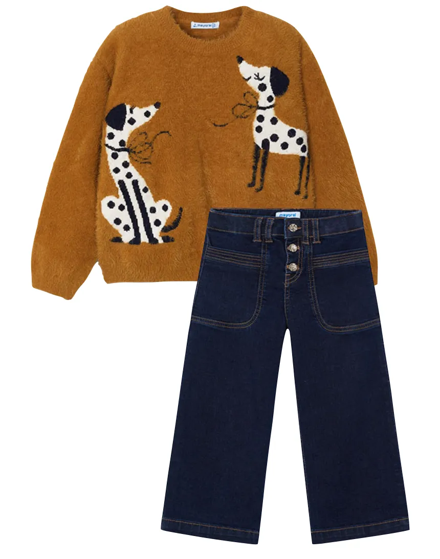 Mayoral 4356 Jumper and 4547 Wide Leg Denim Jeans In Stock Now