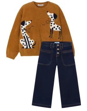 Mayoral 4356 Jumper and 4547 Wide Leg Denim Jeans In Stock Now