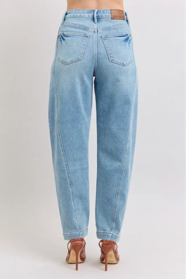 Medium High Waist Side Panel Barrel Leg Judy Blue Jeans 3/7/25 9689