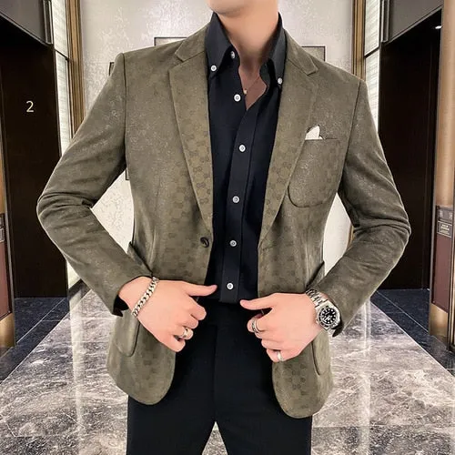 Men Blazers British Style Printed Blazer Masculino Wedding Business Casual Suit Jacket Streetwear Social Coat Ropa Hombre